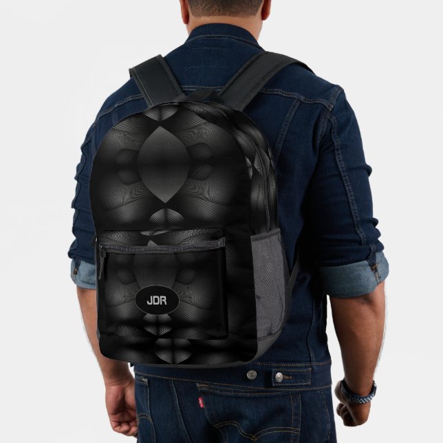 Sac À Dos Imprimé Monogramme moderne noir et gris (Insitu (Modèle))