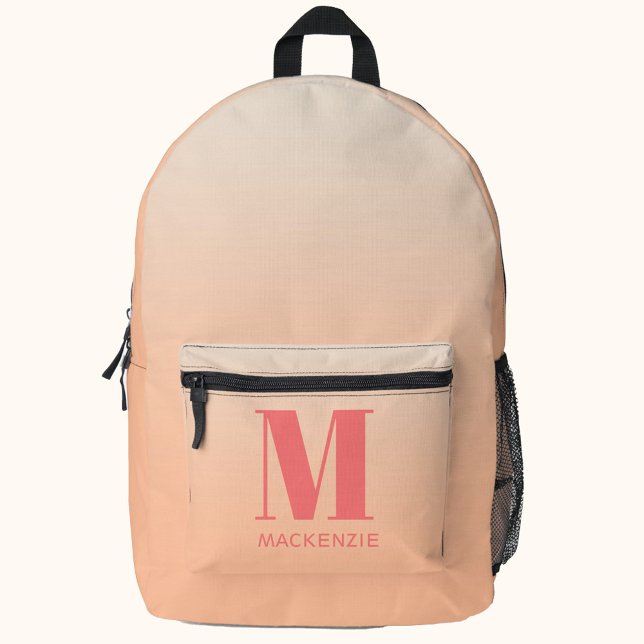 Sac À Dos Imprimé Monogramme moderne Nom initial Peach Gradient (Peach gradient modern typography personalized monogram name initial backpack)