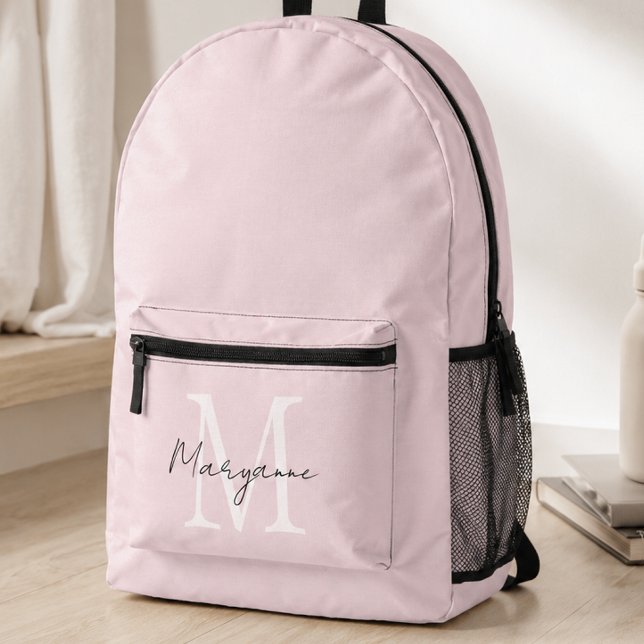 Sac À Dos Imprimé Monogramme Moderne Nom Rose (Créateur téléchargé)