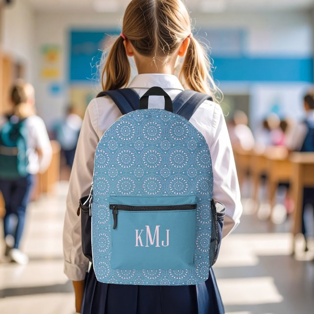 Sac À Dos Imprimé Monogramme Moderne Rose et Bleu (Blue and pink cool pattern monogram backpack)