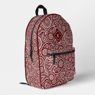Sac À Dos Imprimé monogramme motif cachemire rouge foncé et blanc
