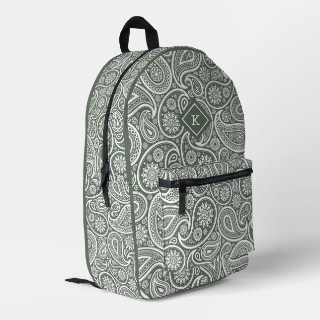 Sac À Dos Imprimé monogramme motif en cachemire vert et blanc (Coin arrière gauche)