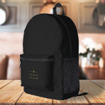 Sac À Dos Imprimé Monogramme Noir | Élégant minimaliste moderne<br><div class="desc">Un design simple et élégant monogramme personnalisé dans une typographie minimaliste dorée moderne sur un arrière - plan noir off. Les initiales et le nom du monogramme peuvent facilement être personnalisés avec la ligne de fonction pour rendre un design aussi unique que vous êtes! Le cadeau ou accessoire sur mesure...</div>