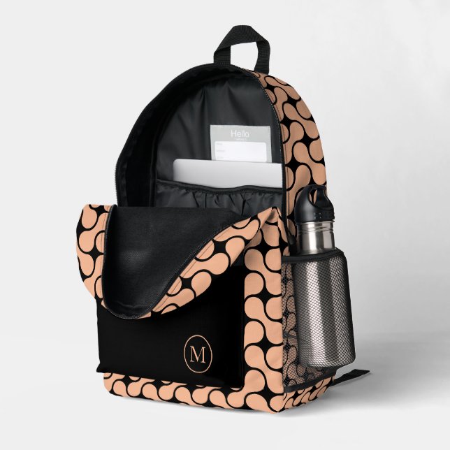 Sac À Dos Imprimé Monogramme noir Pêche moderne Géométrique (Coin arrière droit (ouvert))