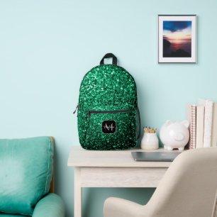 Sac À Dos Imprimé Monogramme pailleté de faux strass vert émeraude
