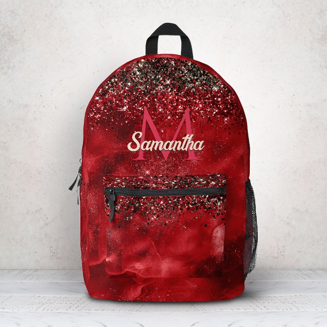 Sac À Dos Imprimé Monogramme pailleté or rouge élégant (Créateur téléchargé)