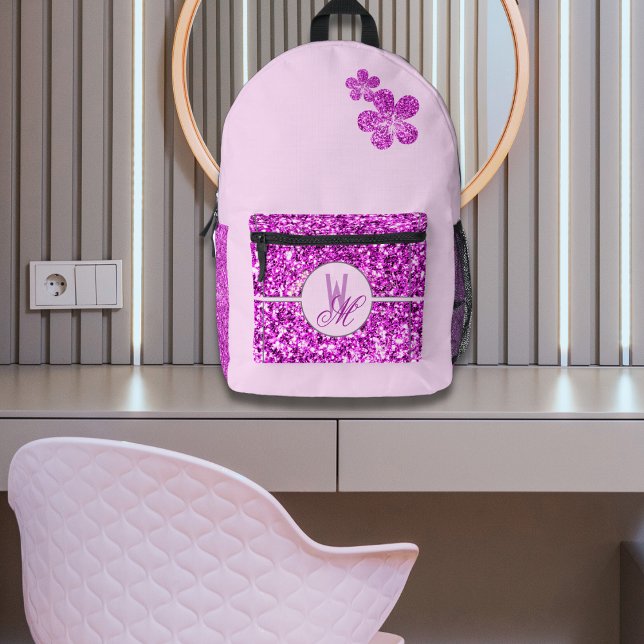 Sac À Dos Imprimé Monogramme pailleté rose avec Fleurs (Créateur téléchargé)