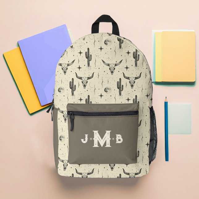 Sac À Dos Imprimé Monogramme personnalisé du pays occidental (Custom Monogram Country Western Neutral Backpack)