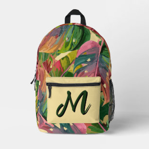 Sac À Dos Imprimé Monogramme personnalisé Feuilles tropicales Abstra