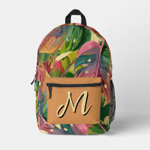 Sac À Dos Imprimé Monogramme personnalisé Feuilles tropicales Abstra