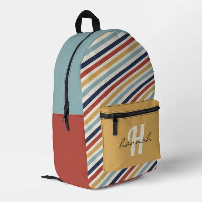 Sac À Dos Imprimé Monogramme personnalisé Retro Rainbow Stripes (Coin arrière gauche)