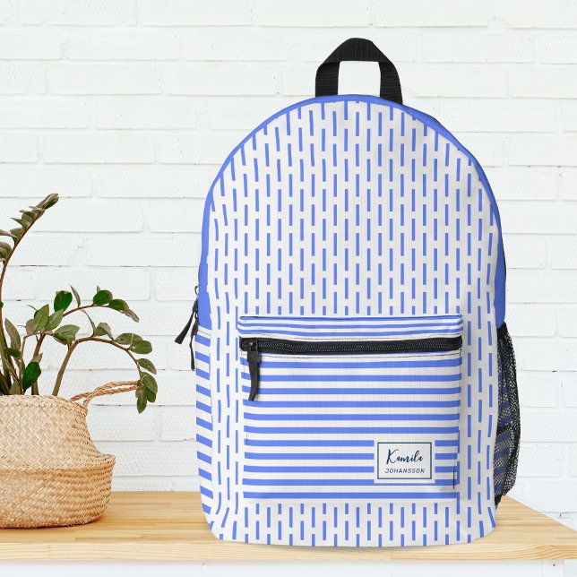 Sac À Dos Imprimé Monogramme rayures bleues et blanches modernes  (Créateur téléchargé)