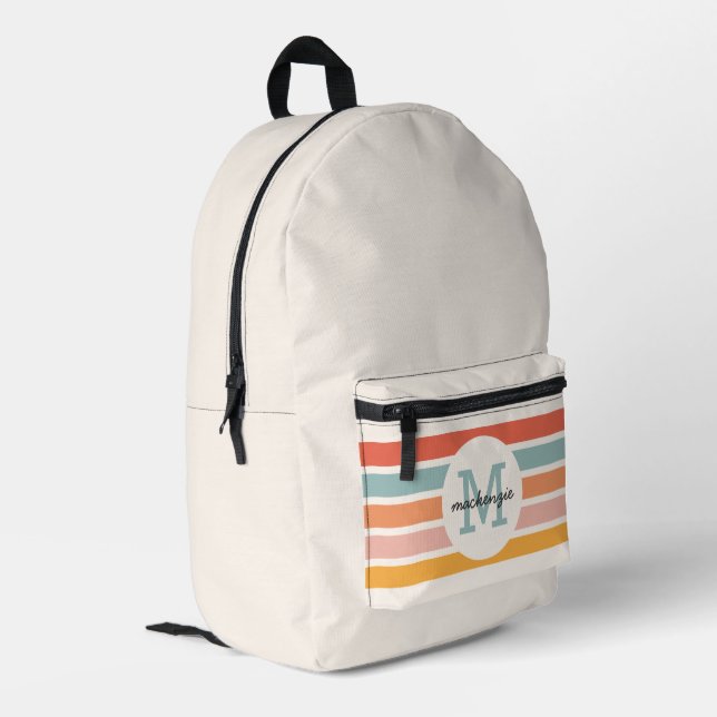 Sac À Dos Imprimé Monogramme Retro Grandes Colorées Personnalisées (Coin arrière gauche)