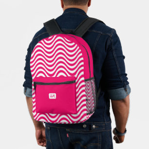 Sac À Dos Imprimé Monogramme rose blanc ondulé rayures psychédélique