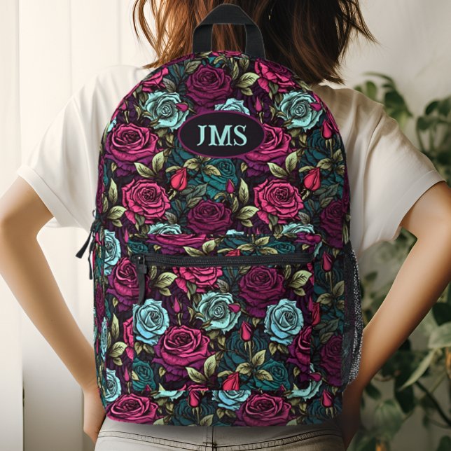 Sac À Dos Imprimé Monogramme Rose gothique rose violet et bleu flora (Créateur téléchargé)
