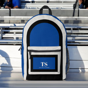 Sac À Dos Imprimé Monogramme simple et élégant Bloc de couleur Bleu