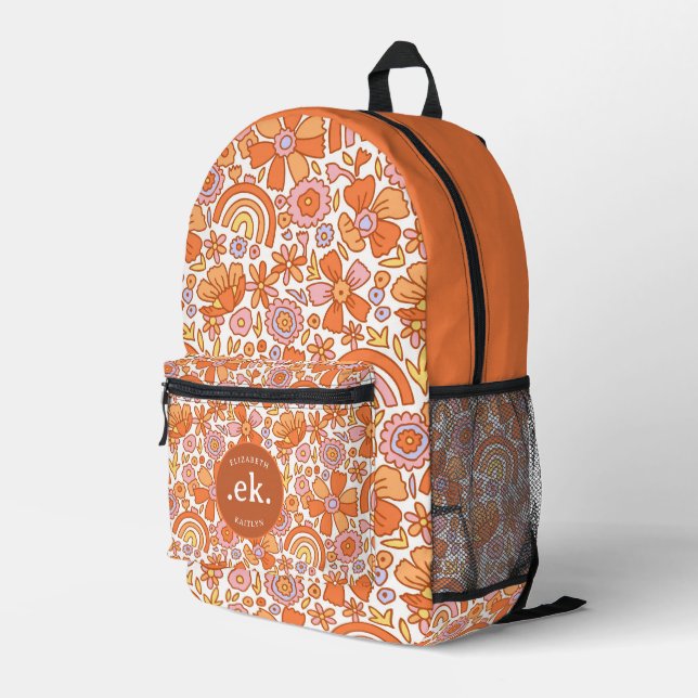 Sac À Dos Imprimé Monogramme super Retro Orange Florals (Coin arrière droit)