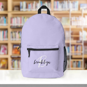 Sac À Dos Imprimé Monogramme tendance lavande blanc script noir