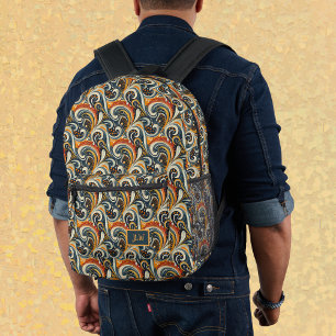 Sac À Dos Imprimé Monogramme Tendance Rétro Orange Tourbillons Sarce