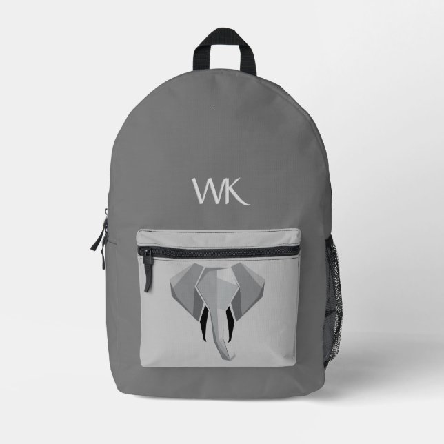 Sac À Dos Imprimé Monogramme Tête d'éléphant Gris (Recto)