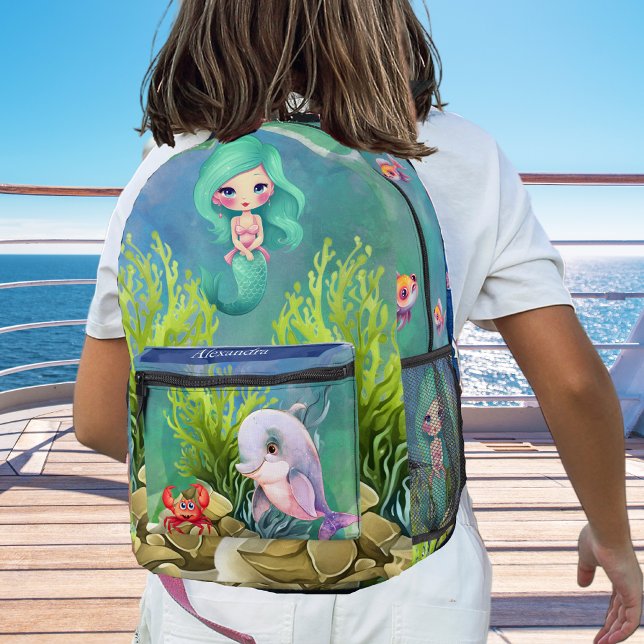 Sac À Dos Imprimé Monogramme Turquoise bleu sirène Dolphin Mer Océan (Créateur téléchargé)