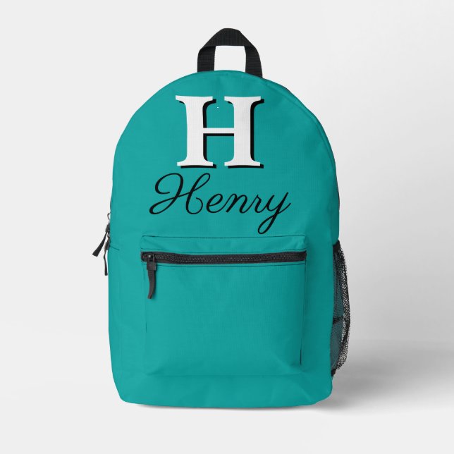Sac À Dos Imprimé Monogramme Turquoise de printemps élégant moderne (Recto)