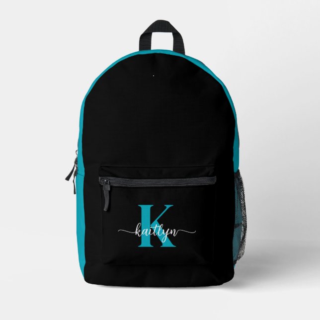 Sac À Dos Imprimé Monogramme Turquoise noir (Recto)