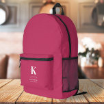 Sac À Dos Imprimé Monogramme typographique féminin rose chaud<br><div class="desc">Un design vertical minimaliste dans un style élégant avec une couleur de trait rose chaud et un gros monogramme initial typographique. Le texte peut facilement être customisé pour un design aussi unique que vous êtes !</div>
