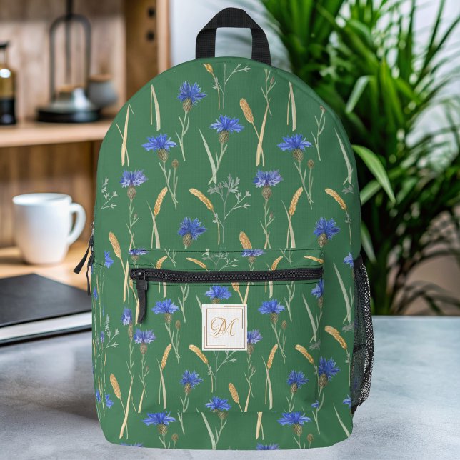 Sac À Dos Imprimé Monogramme vert Fleur sauvage floral (Créateur téléchargé)