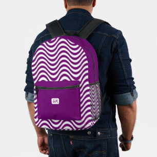 Sac À Dos Imprimé Monogramme violet blanc ondulée rayures psychédéli