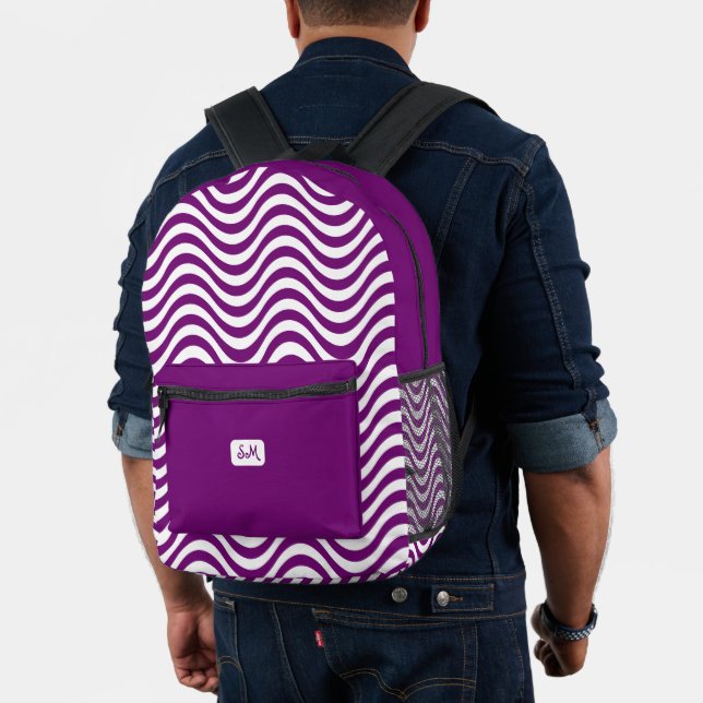 Sac À Dos Imprimé Monogramme violet blanc ondulée rayures psychédéli (Insitu (Modèle))