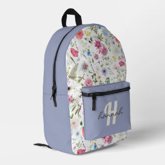 Sac À Dos Imprimé Monogramme violet Fleur sauvage personnalisé