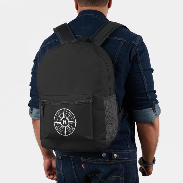 Sac À Dos Imprimé Monographie d'emblème de compas noir et blanc (Insitu (Modèle))