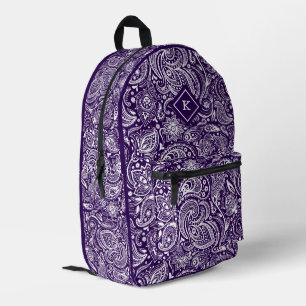 Sac À Dos Imprimé Monographie du motif paisley vintage violet et bla