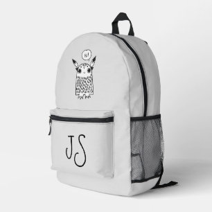 Sac À Dos Imprimé Monstre mignon gris argent monogramme minimaliste
