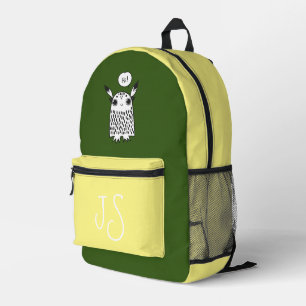 Sac À Dos Imprimé Monstre mignon jaune olive monogramme minimaliste