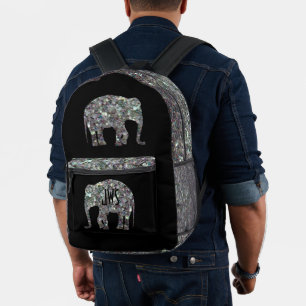 Sac À Dos Imprimé Mosaïque argentée étincelante Monogramme éléphant