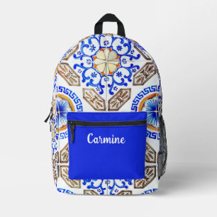 Sac À Dos Imprimé Mosaïque bleue italienne personnalisée