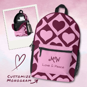 Sac À Dos Imprimé Motif à carreaux de cœur personnalisé Rose Bordeau