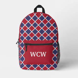 Sac À Dos Imprimé Motif à carreaux diamant Harlequin rouge bleu blan