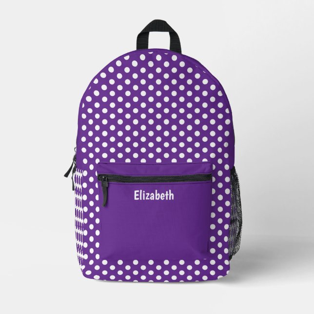 Sac À Dos Imprimé Motif à points simples violet et blanc Nom (Recto)