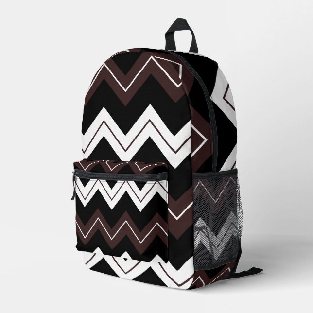 Sac À Dos Imprimé Motif à rayures chevron noir blanc marron (Coin arrière droit)
