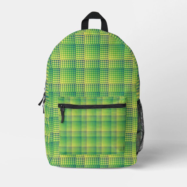Sac À Dos Imprimé Motif Abstrait à Damier Vert Bleu (Recto)