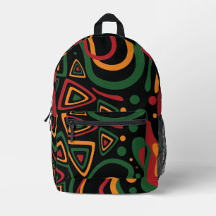 Sac À Dos Imprimé Motif Abstrait de Formes Tribales en Rouge, Or, Ve