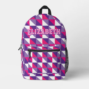 Sac À Dos Imprimé Motif Abstrait Géométrique Rétro Rose Violet & Bla