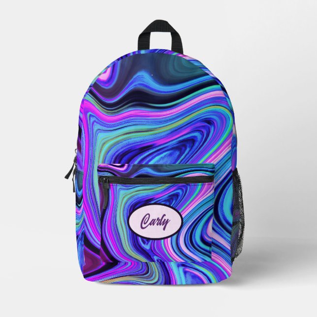 Sac À Dos Imprimé Motif Agate Bleu Rose Violet (Recto)