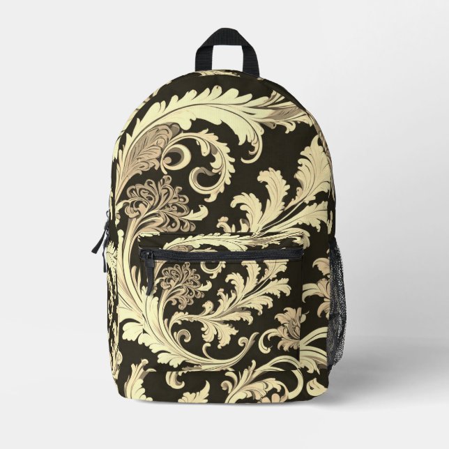Sac À Dos Imprimé Motif Antique Fleur Marron (Recto)