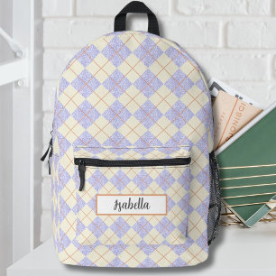 Sac À Dos Imprimé Motif Argyle Violet Pastel Sur Diamants Jaunes 