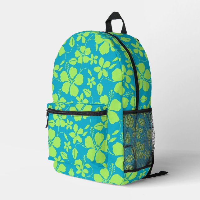 SAC À DOS IMPRIMÉ MOTIF BLUE HAWAII EN TEAL LIME (Coin arrière droit)