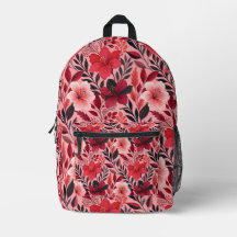 Motif botanique floral à l'hibiscus rouge et rose